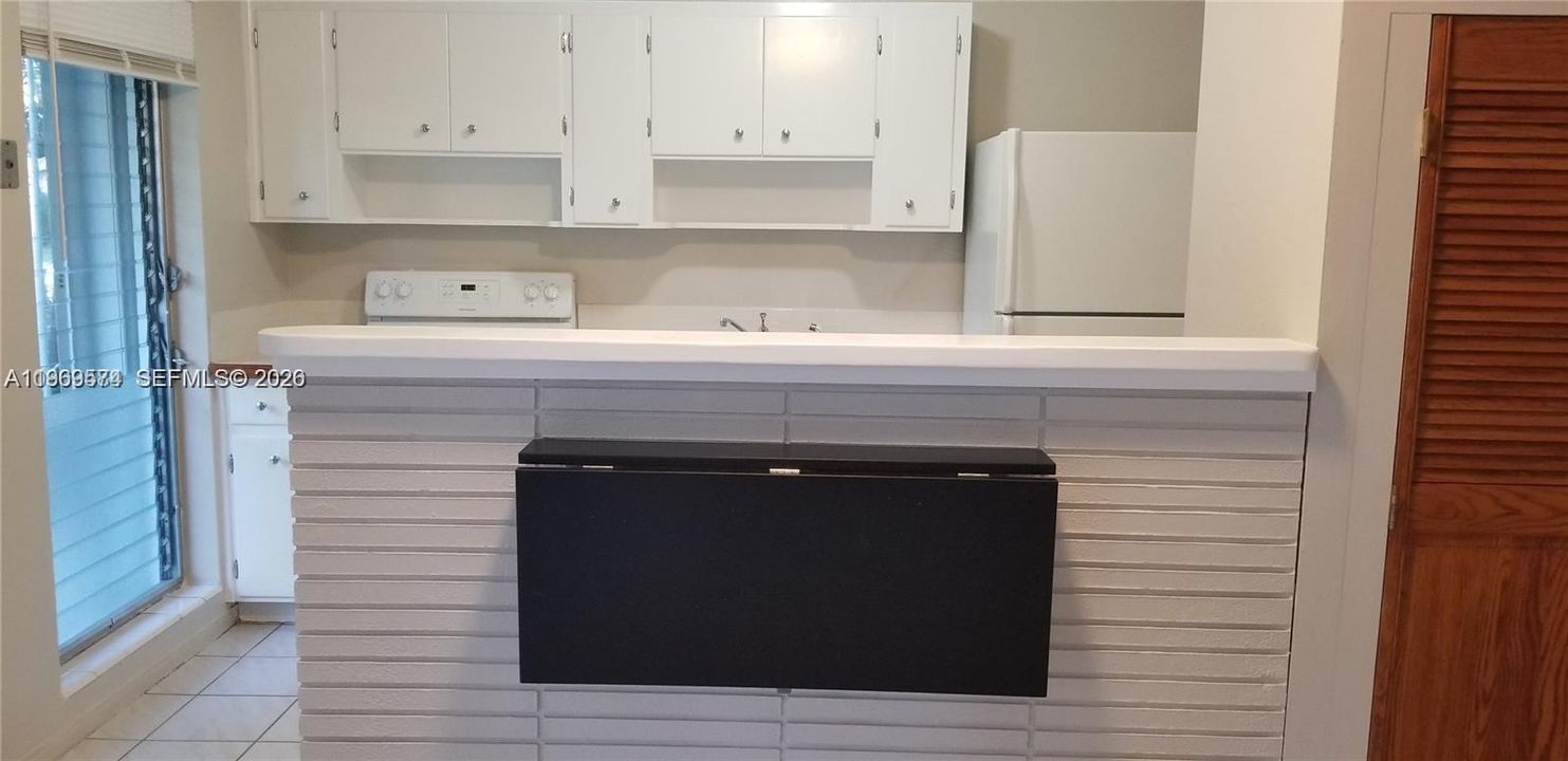 Folding table in down position