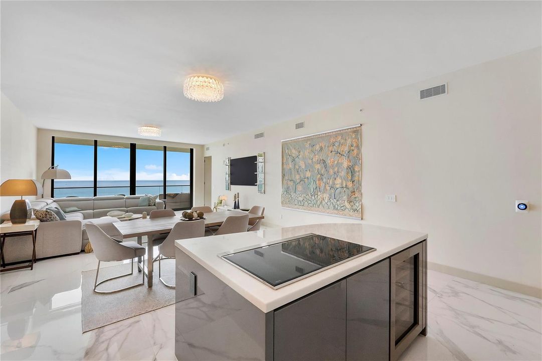 Water views in kitchen and great room