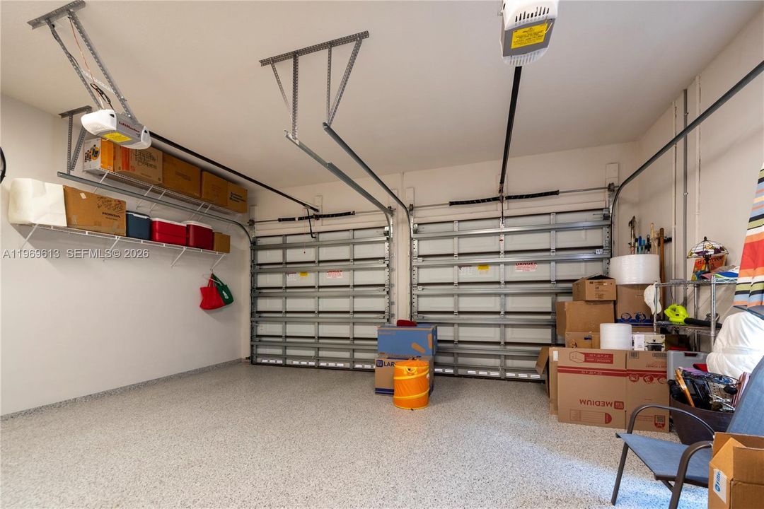 Epoxy Flooring, Shelving, Industrial Wall Fan, Double Garage Doors