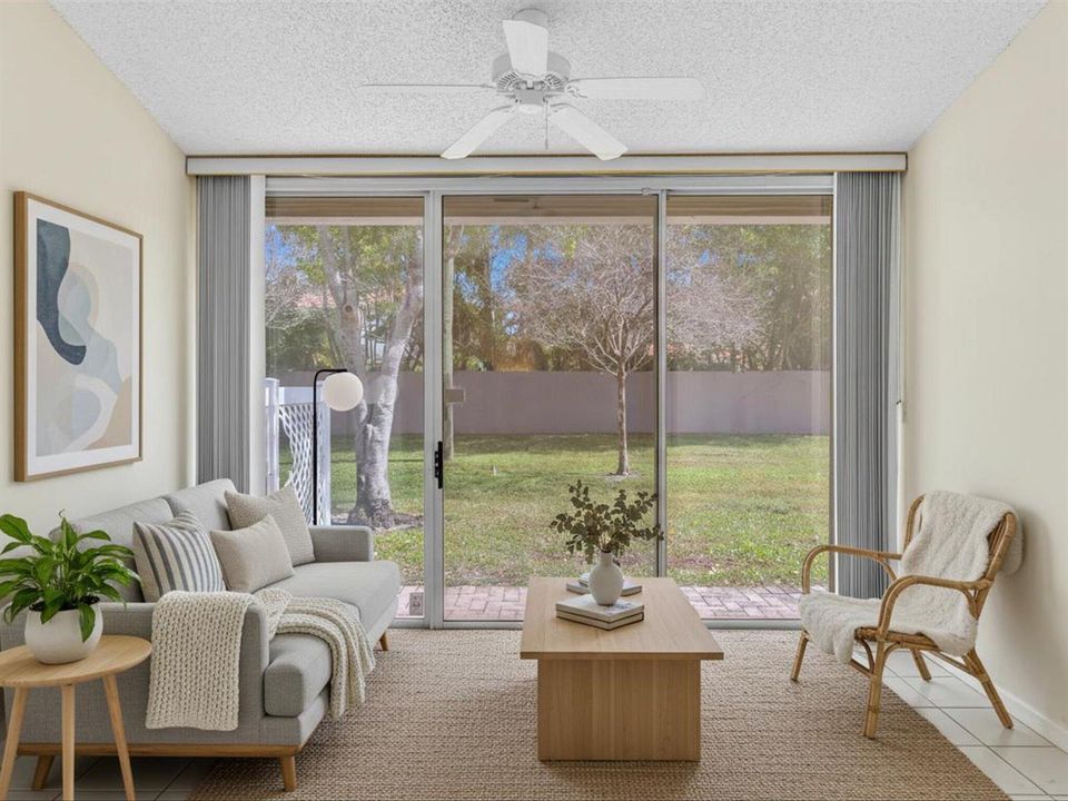 Den off Living Room Virtually Staged