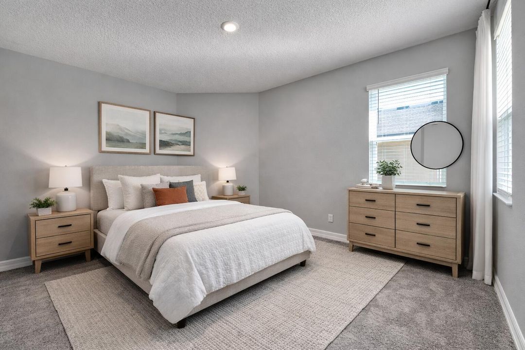 Neutral-toned guest bedroom with natural
