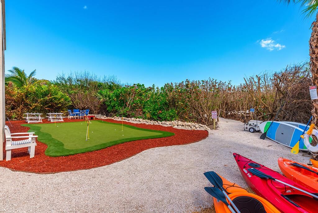 Kayaks and putting green