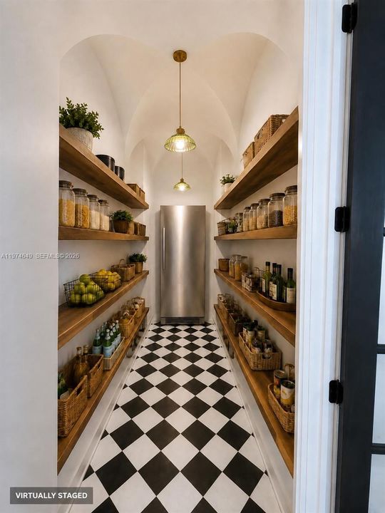 Shelves and refrigerator are currently AI Staged.