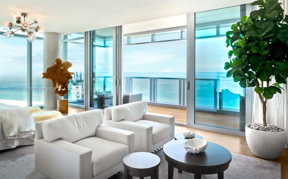 Master bedroom sitting area with fireplace