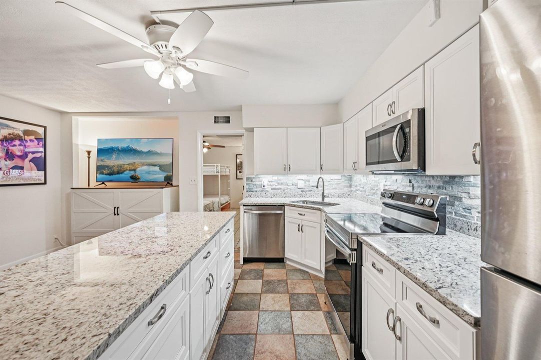 Bright galley kitchen with comfy layout