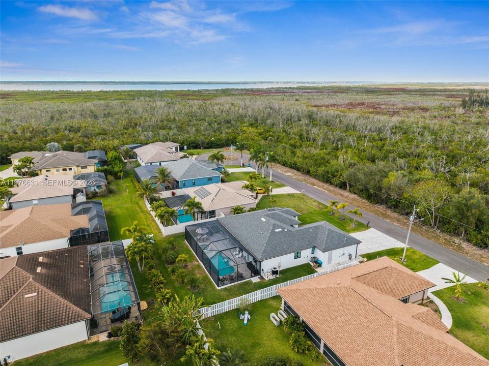 Aerial view from above with the nature preserve in front