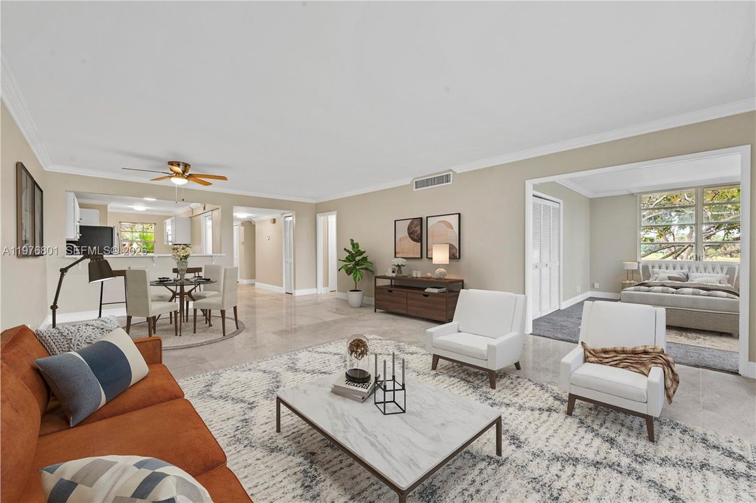 Virtually staged living room