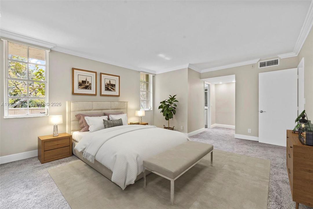 Virtually staged primary bedroom