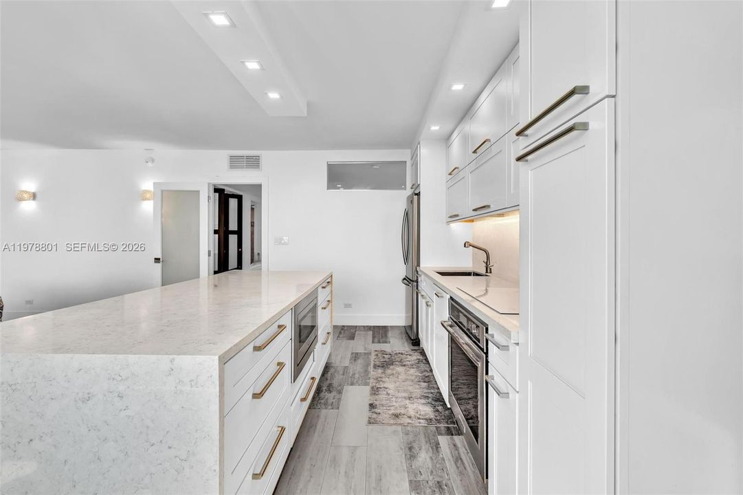 The kitchen has its own ocean view