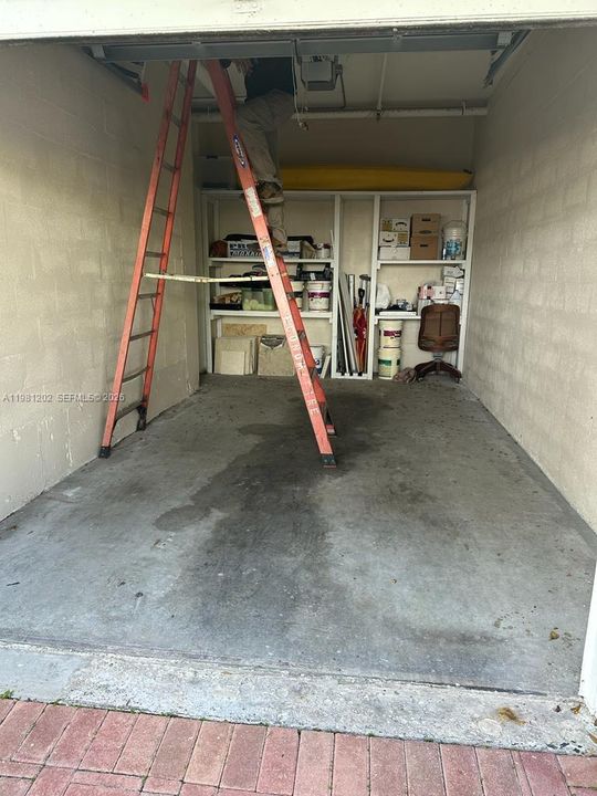 private garage with storage. Has electric garage door. There also a second reserved space in main parking area