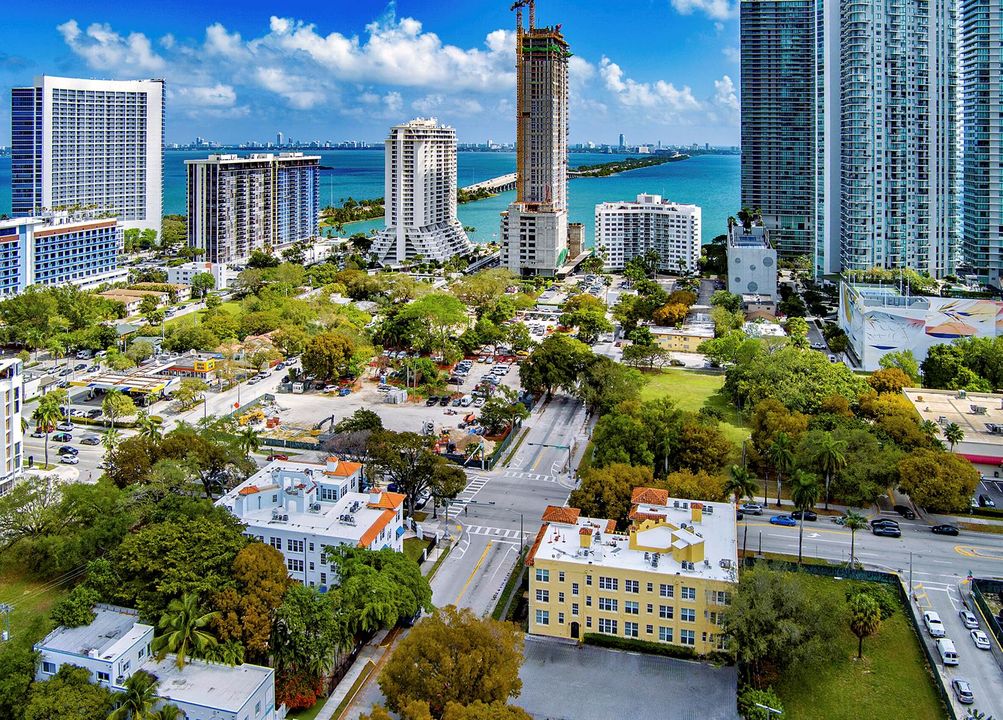 Aerial view of building & Midtown Miami
