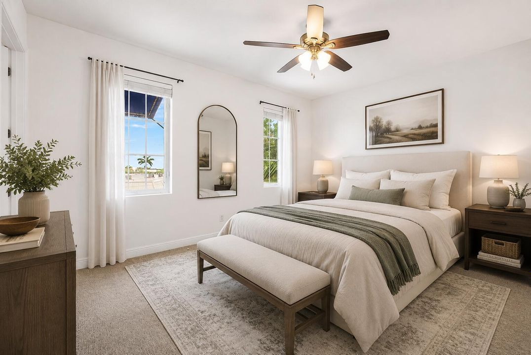 Virtually rendered upstairs guest bedroo