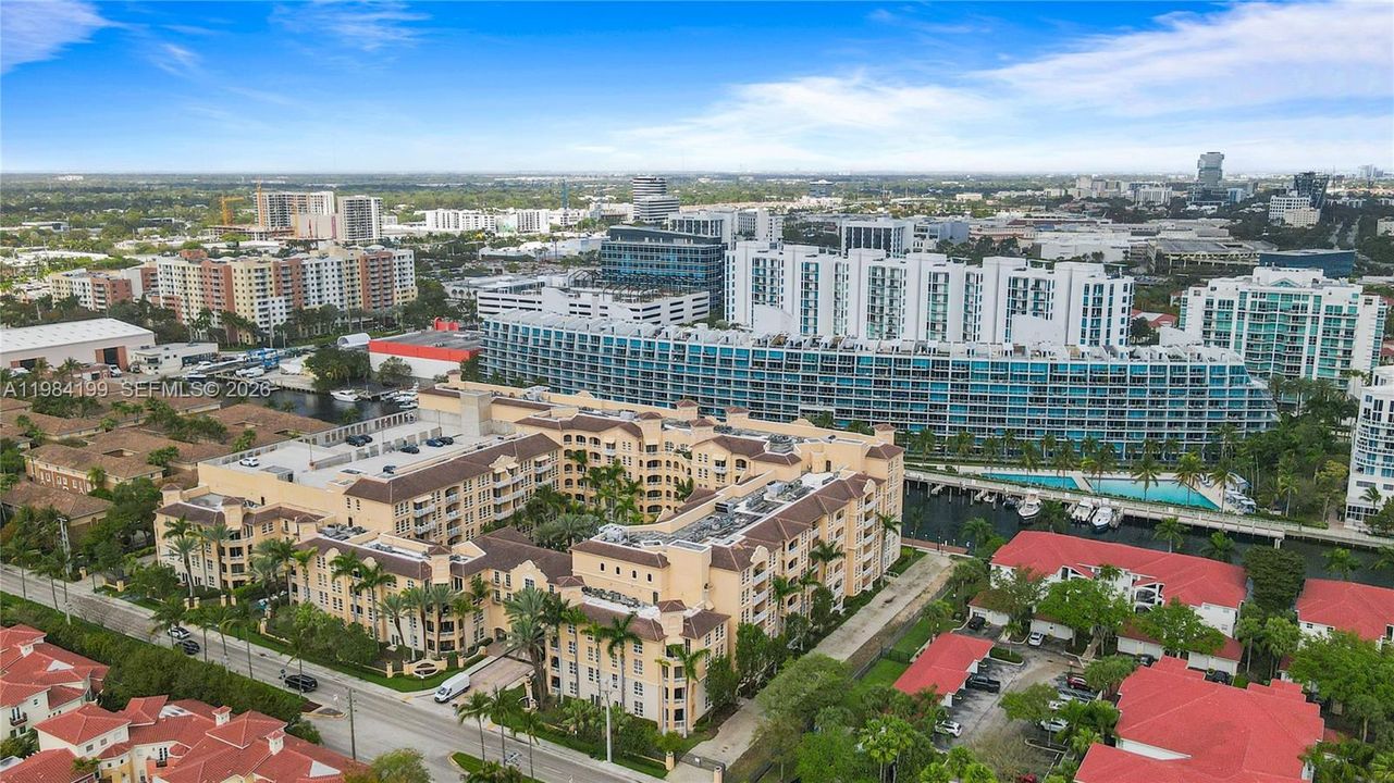 Aerial view of Veternans Park steps away from Alaqua