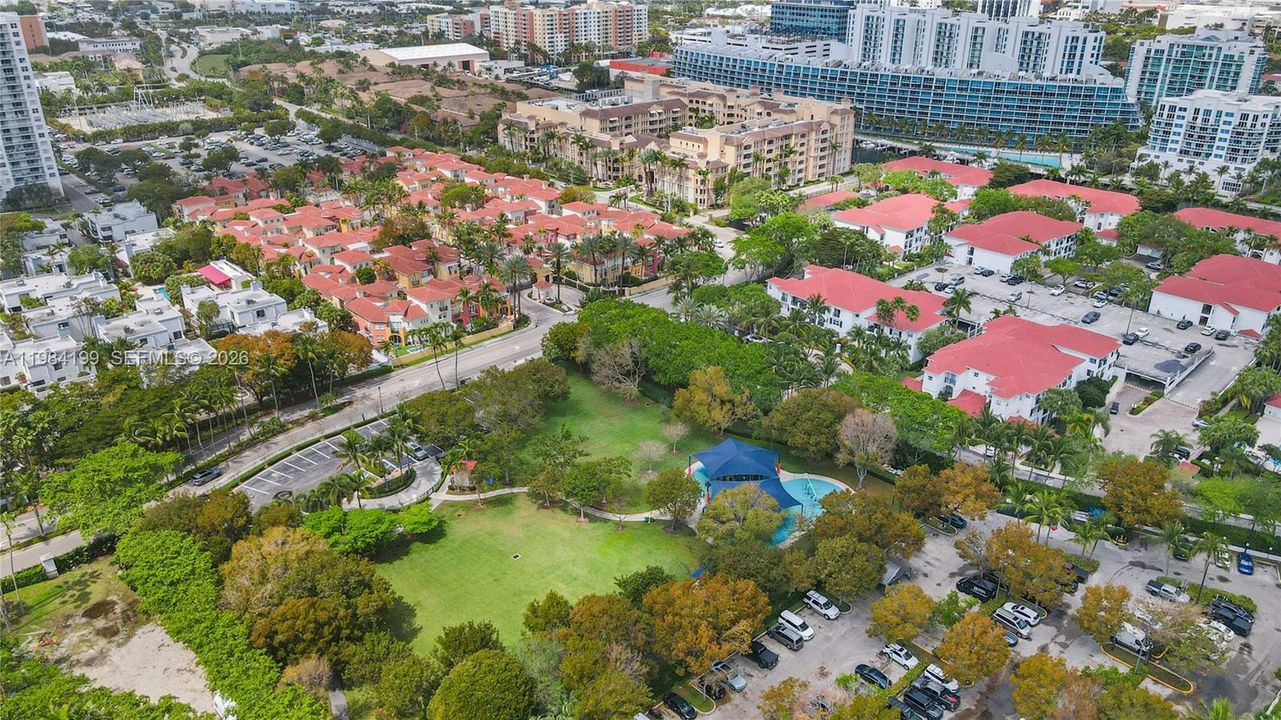 Aerial view of Veternans Park steps away from Alaqua