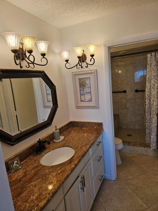 Orange master bathroom