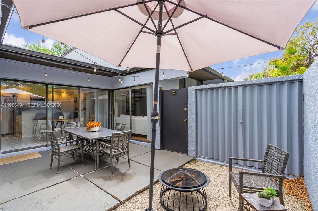 Corner lot with wrap-around patio