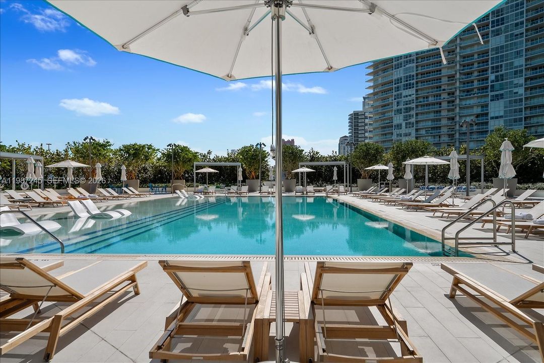 Full-Service Pool at Five Park Miami Beach with oolside drinks, dining, towel service and more!