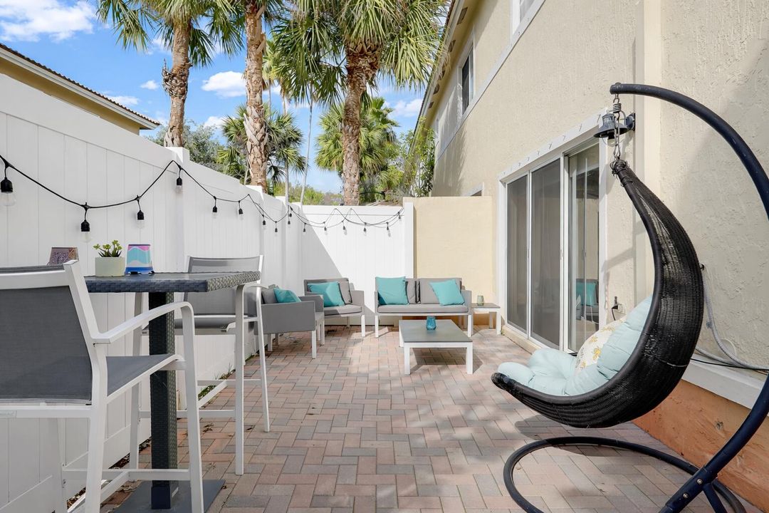 Elegant outdoor patio with cozy seating