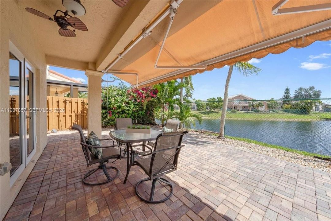 Awning offers shady area to relax