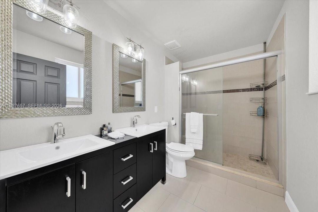 Double sink in the primary bathroom.