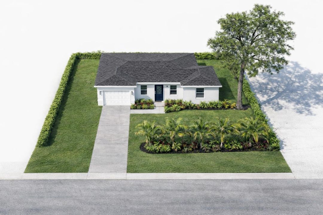 Suburban house with tropical landscaping