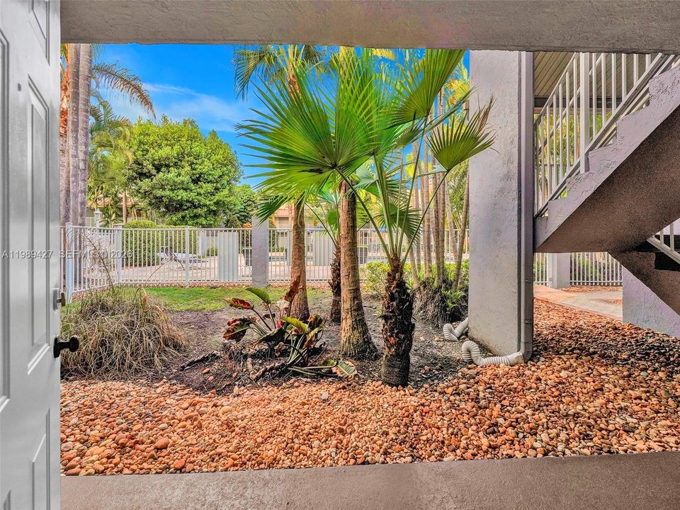 View from your front door - and same from your rare kitchen window. Many units at Sunwood do not have a kitchen window.