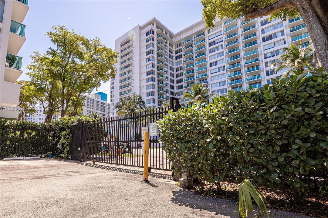 Gated parking area.
