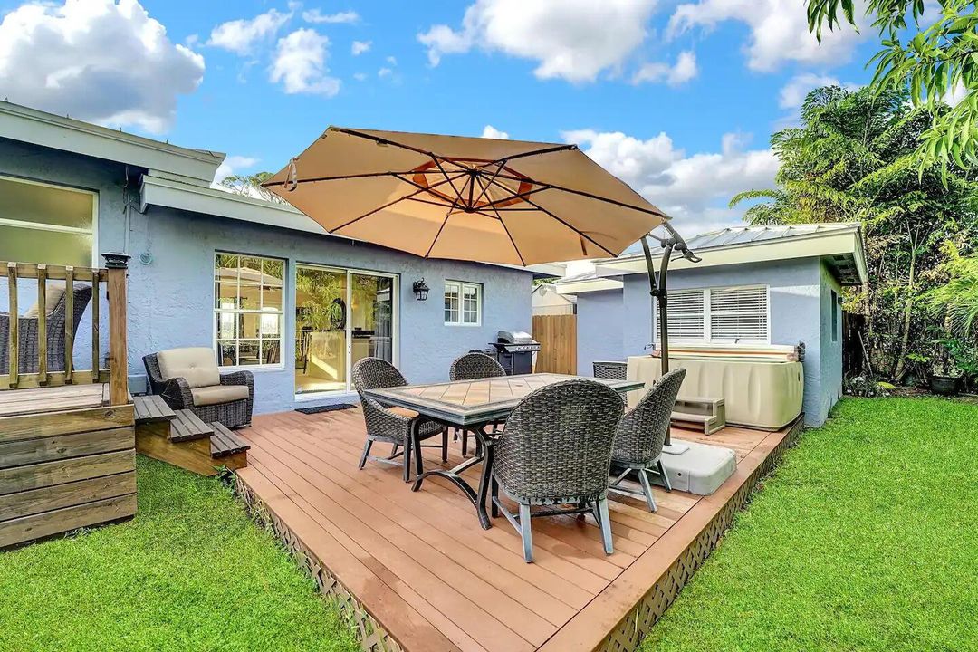 Private outdoor patio and dining area.