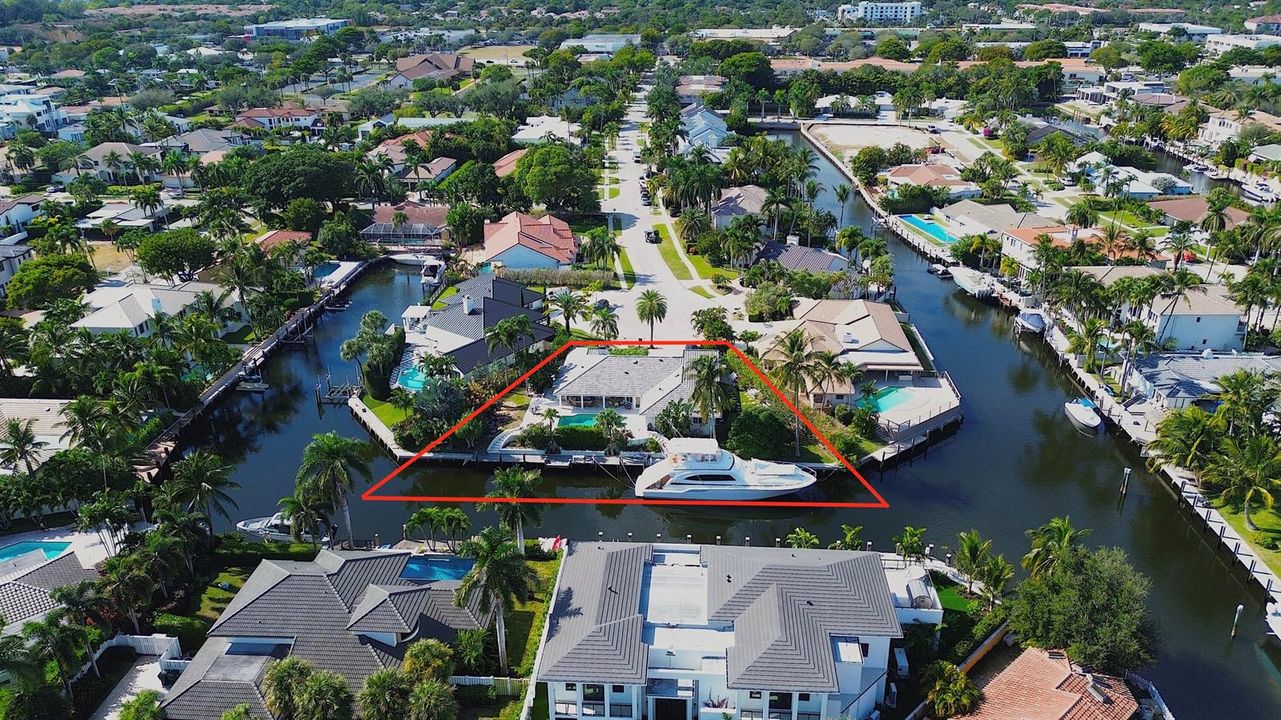 waterfront view with red property line