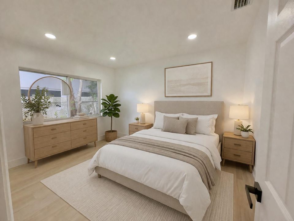 Modern Scandinavian bedroom with neutral