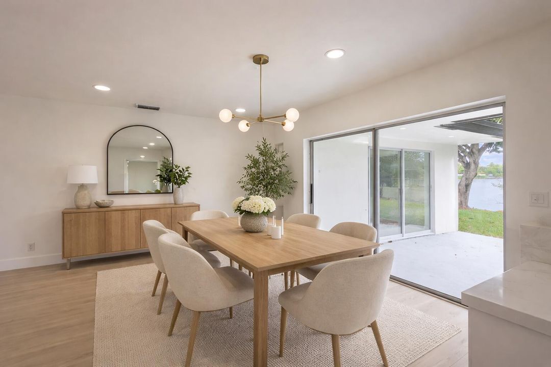 Modern dining space with lake view