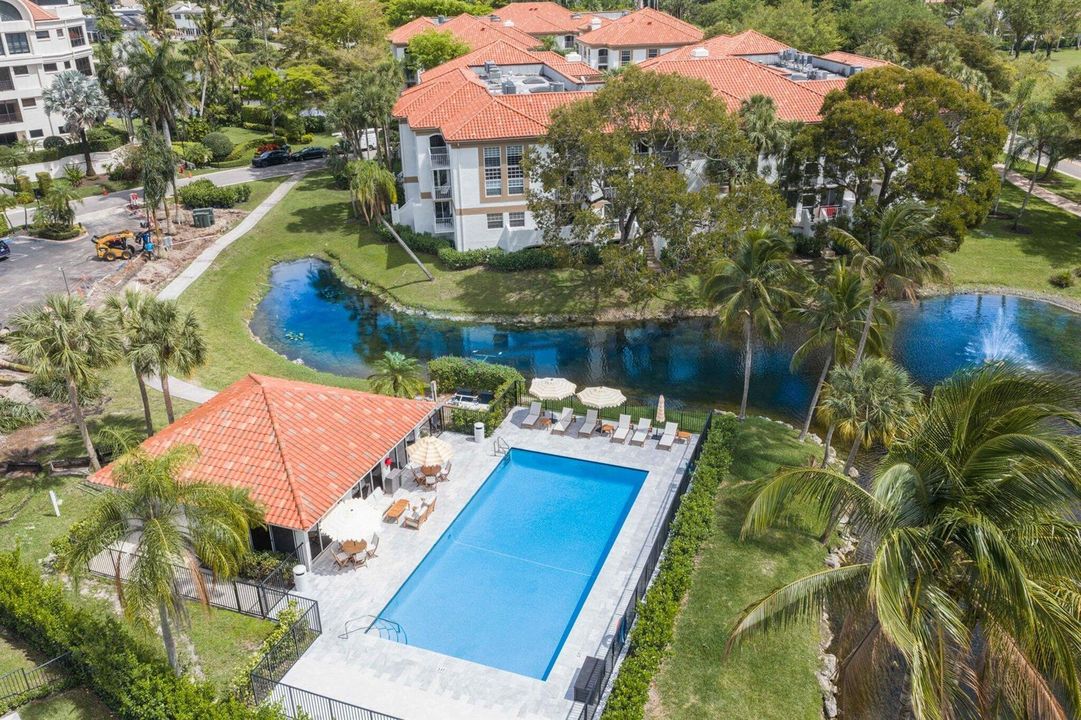 Aerial of Building and Adult Pool