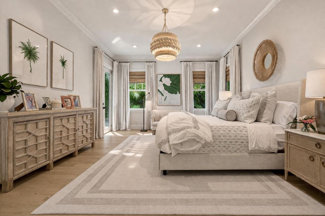 Serene coastal bedroom with tropical vie
