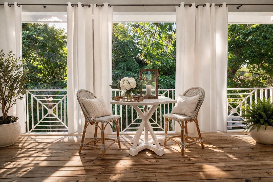Cozy outdoor balcony retreat with greene