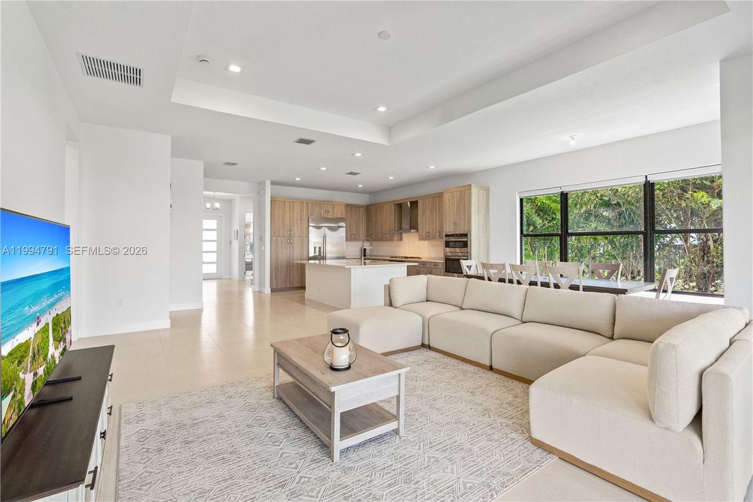 Huge open floorplan with kitchen, living