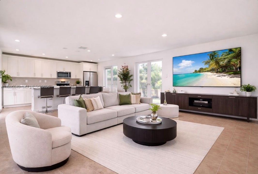 Virtually staged familyroom / kitchen