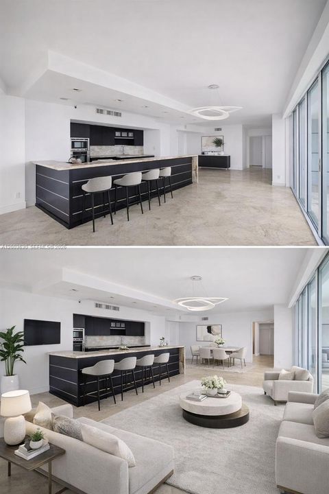 Virtually staged living/dining areas
