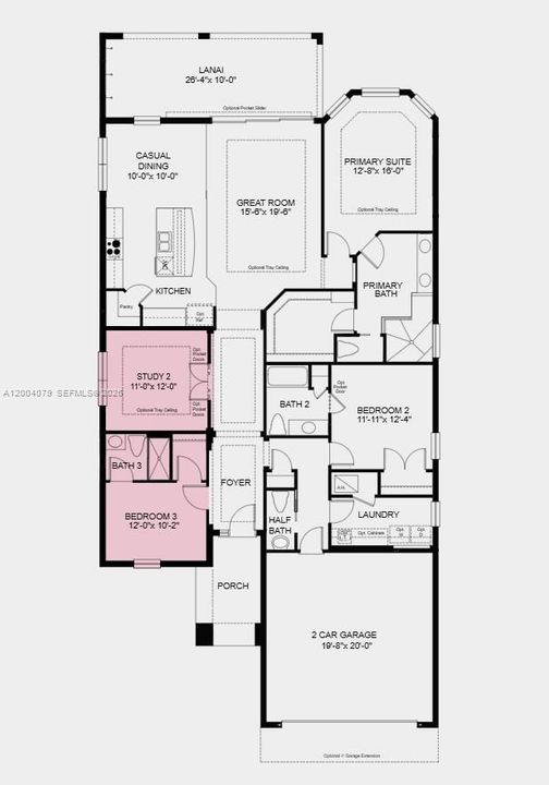 Floor Plan - Additional Highlights Include: tray ceilings, additional bedroom with bathroom, pocket sliding glass door to outdoor living, study, rough-in plumbing for future outdoor kitchen
