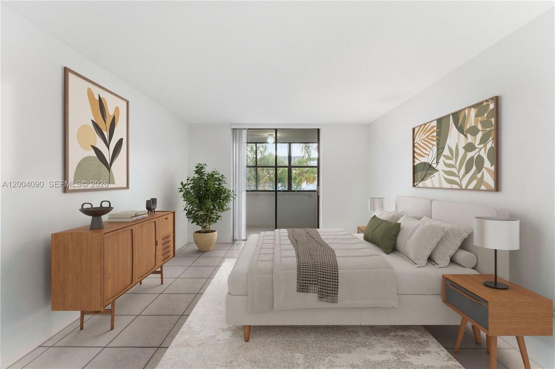 Main Bedroom - Balcony entrance, with large walk- in closet. Balcony access over looking the pool area.