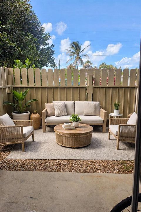 Cozy patio retreat with natural accents