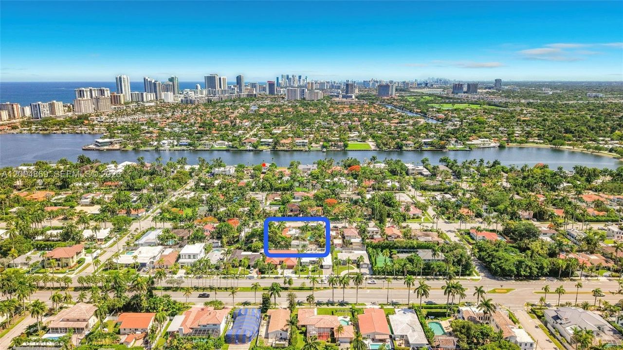 Looking South: Past Harrison Street, over South Lake - On the horizon from left to right: Hollywood Beach, Sunny Isles, Miami Beach, Miami, Aventura, Hallandale