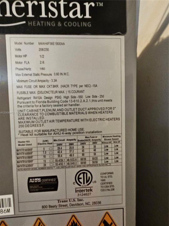 A/C Air Handler inside