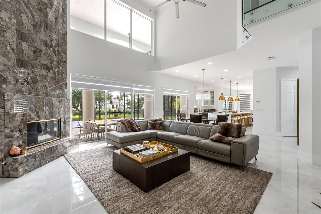 Family living with soaring ceilings
