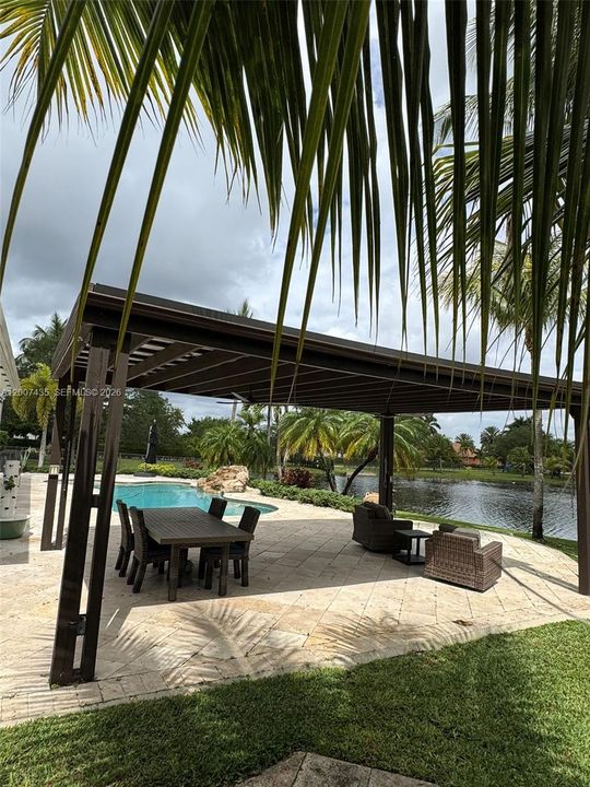Gazebo to relax and enjoy the sunset has lights and fans