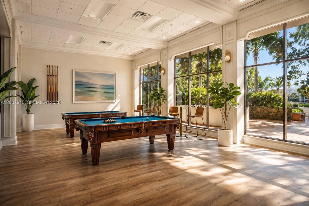 Resident lounge with billiards and gathering space.