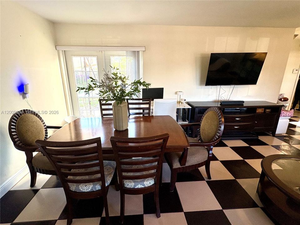 Dining room with French doors out to huge backyard