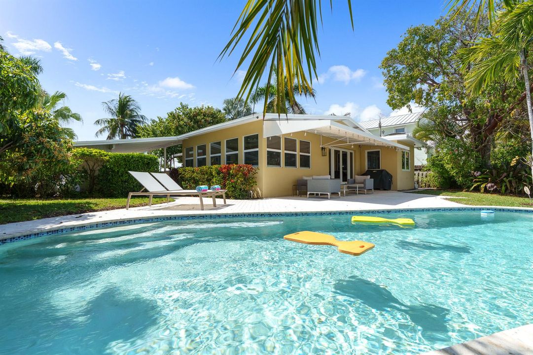 North-facing waterfront yard and pool
