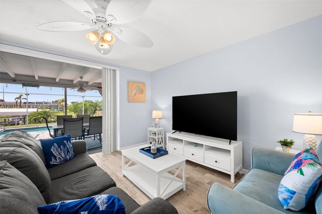 Living room just steps from the pool