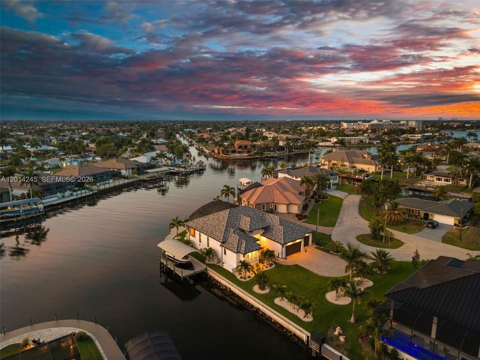Evening Aerial view with Bimini square to the back right of the picture