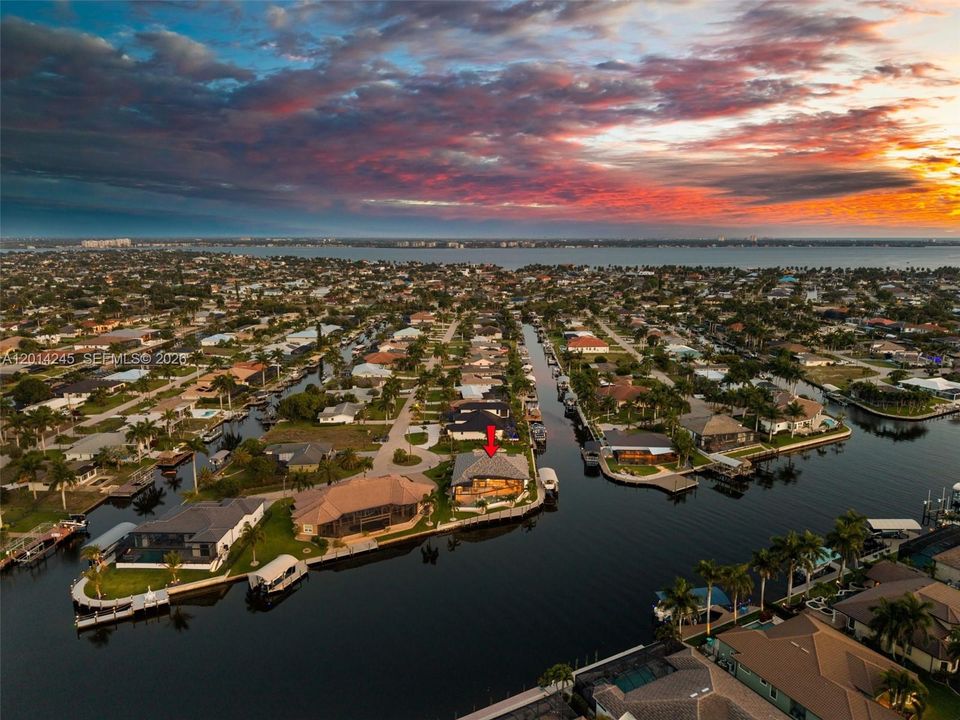Evening aerial view with the Caloosahatchee River in the background